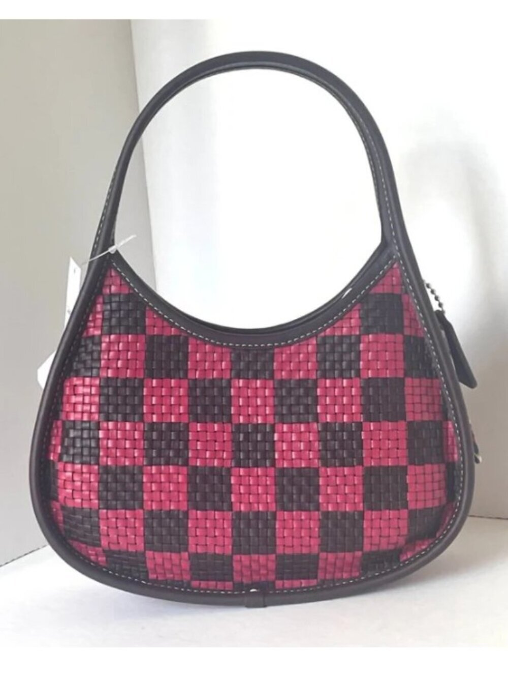 Coach Ergo Shoulder Bag CK566 Woven Checkerboard Leather Oxblood Red Pink